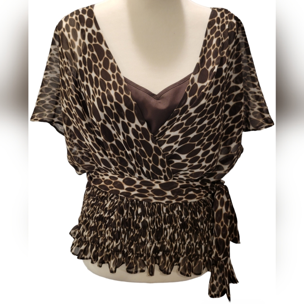 Animal Print Blouse/Tank Set with Removable Belt Women's Petite XL